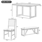 Set da pranzo retrò da 6 pezzi, 1 tavolo rettangolare con base a cavalletto di design, 4 sedie imbottite e 1 panca per sala da pranzo e cucina