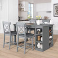 5 Piece Farmhouse Counter Height Dining Table Set Dining Set with 4 Upholstered Dining Chairs and 3-Tier Storage Shelves,Gray/Natural+White-ModernLuxe