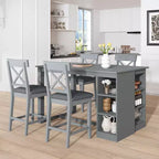 5 Piece Farmhouse Counter Height Dining Table Set Dining Set with 4 Upholstered Dining Chairs and 3-Tier Storage Shelves,Gray/Natural+White-ModernLuxe