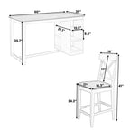 Set da tavolo da pranzo a 5 pezzi in stile rustico con 4 sedie imbottite e 3 ripiani, grigio/naturale+bianco
