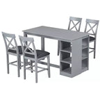Set da tavolo da pranzo a 5 pezzi in stile rustico con 4 sedie imbottite e 3 ripiani, grigio/naturale+bianco