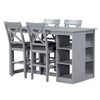 Set da tavolo da pranzo a 5 pezzi in stile rustico con 4 sedie imbottite e 3 ripiani, grigio/naturale+bianco