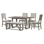 Set da pranzo retrò da 6 pezzi, tavolo rettangolare con base a cavalletto, 4 sedie imbottite e 1 panca, perfetto per sale da pranzo e cucine