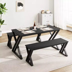 Dining Table Set for 4, Kitchen Table with Sturdy Metal Frame, Rectangular Dining Room Table Set with 2 Benches, Saving Space for Kitchen, Dining Room