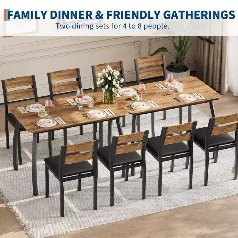 Set da pranzo da 5 pezzi per 4 persone, tavolo da cucina moderno con sedie imbottite e struttura in ferro, set di mobili da sala da pranzo in legno per piccoli spazi