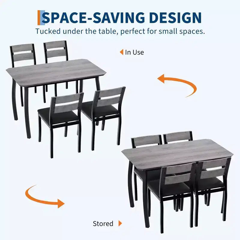 Set da pranzo da 5 pezzi per 4 persone, tavolo da cucina moderno con sedie imbottite e struttura in ferro, set di mobili da sala da pranzo in legno per piccoli spazi