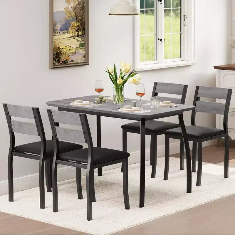 Set da pranzo da 5 pezzi per 4 persone, tavolo da cucina moderno con sedie imbottite e struttura in ferro, set di mobili da sala da pranzo in legno per piccoli spazi