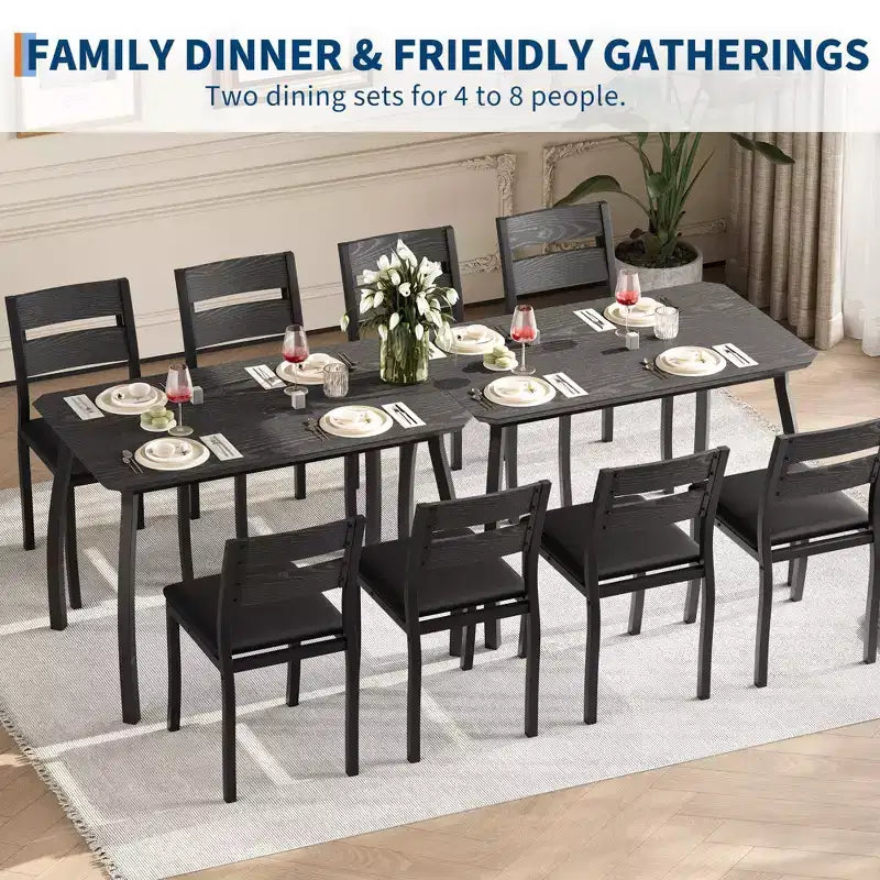 Set da pranzo da 5 pezzi per 4 persone, tavolo da cucina moderno con sedie imbottite e struttura in ferro, set di mobili da sala da pranzo in legno per piccoli spazi