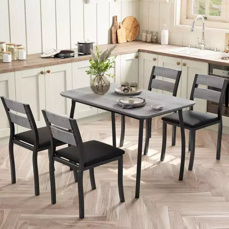Set da pranzo da 5 pezzi per 4 persone, tavolo da cucina moderno con sedie imbottite e struttura in ferro, set di mobili da sala da pranzo in legno per piccoli spazi