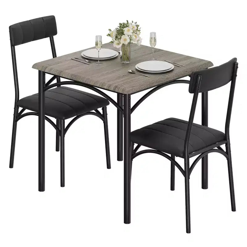 Set da tavolo da pranzo per 2 persone, tavolo e sedie da cucina, set da tavolo da pranzo quadrato con 2 sedie imbottite, per piccoli spazi, appartamento