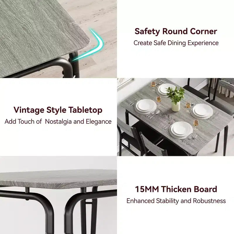 Set da tavolo da pranzo da 5 pezzi in stile rustico, tavolo in legno e sedie in PU per piccoli spazi