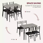 Set da tavolo da pranzo da 5 pezzi in stile rustico, tavolo in legno e sedie in PU per piccoli spazi