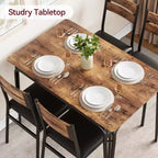 Set da tavolo da pranzo da 5 pezzi in stile rustico, tavolo in legno e sedie in PU per piccoli spazi