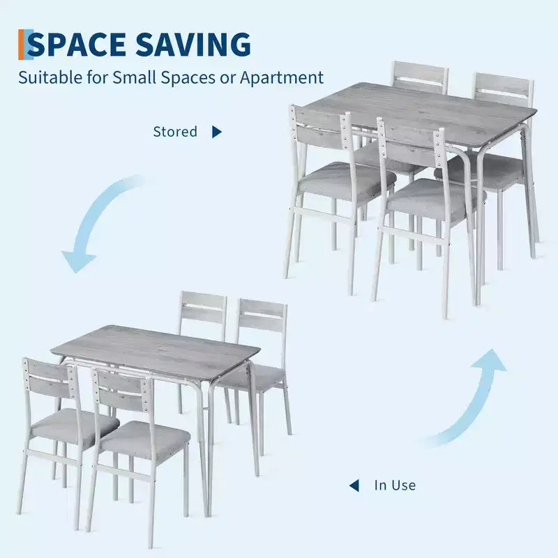 Set da tavolo da pranzo da 5 pezzi in stile rustico, tavolo in legno e sedie in PU per piccoli spazi