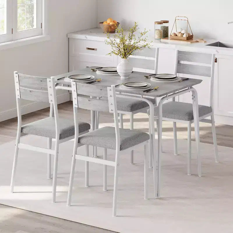 Set da tavolo da pranzo da 5 pezzi in stile rustico, tavolo in legno e sedie in PU per piccoli spazi