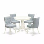 HomeStock 5-Piece Round Linen White Finish Solid Wood Top Dining table with 4 Chairs