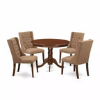 HomeStock 5-Piece Mahogany Finish Solid Wood Top Dining Table with 4 Parson Chair