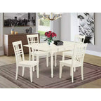 Set da pranzo 5 pezzi in legno massello con finitura lino bianco - 4 posti a sedere