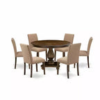 HomeStock 7-Piece Distressed Jacobean Finish Solid Wood Top Dining Table with 6 Chairs