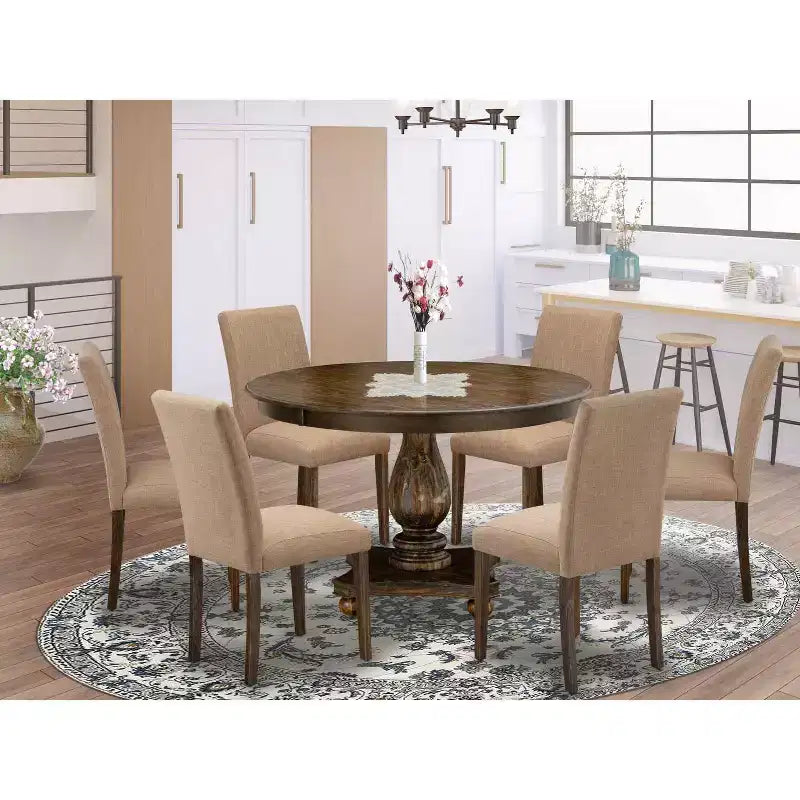 Tavolo da pranzo 7 pezzi in legno massello con finitura anticata stile giacobino con 6 sedie