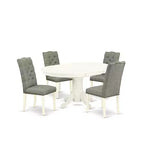 HomeStock 5-Piece Oval Linen White Finish Solid Wood Top Dining Table with 4-Parson Chair with Butterfly Leaf