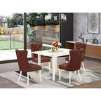 Set da pranzo rettangolare imbottito 5 pezzi con piano in legno massello finitura bianco lino (4 posti)