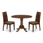 3-Piece Mahogany Finish Solid Wood Top - Round Dining Room Set - Seats 4