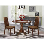Set da pranzo rotondo a 3 pezzi con piano in legno massello finitura mogano - 4 posti a sedere