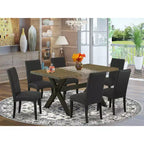 Tavolo da pranzo 7 pezzi con piano in legno massello finitura rovere naturale e 6 sedie