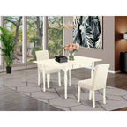 Set tavolo da pranzo 3 pezzi con piano in legno massello e finitura bianco lino - 2 posti