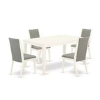5-Piece Linen White Finish Solid Wood Top - Rectangular Dining Room Set - Seats 4
