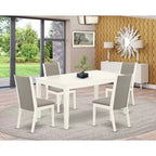 Set Sala da Pranzo Rettangolare da 5 Pezzi con Piano in Legno Massello Finitura Bianco Lino - Posti per 4