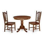 French Country Dining Set 3Pc Table & Chairs - 36 Inch Round Wood Table with 2 Seats