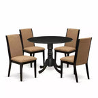 HomeStock 5-Piece Round Wirebrushed Black Finish Solid Wood Top Dining table with 4 Chairs