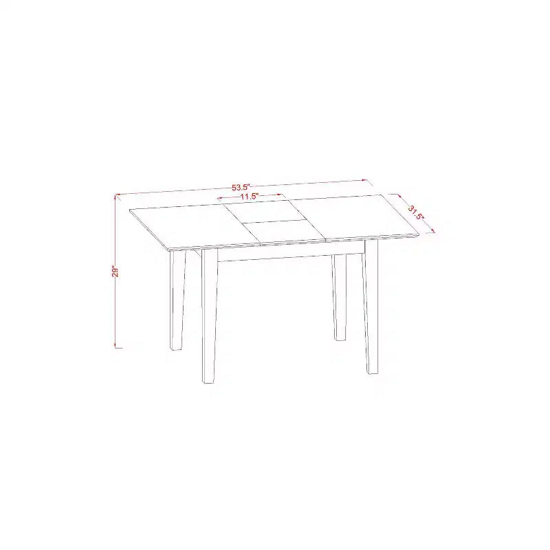 Tavolo da pranzo rettangolare a 5 pezzi con ripiano in legno massello finitura mogano e 4 sedie
