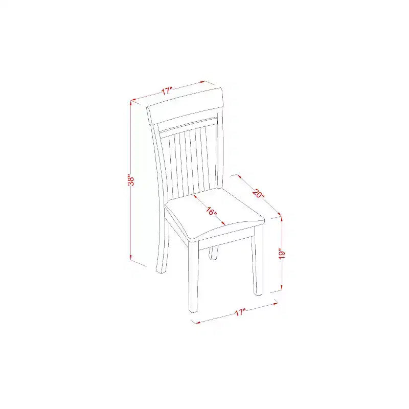 Tavolo da pranzo rettangolare a 5 pezzi con ripiano in legno massello finitura mogano e 4 sedie