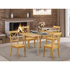 Set sala da pranzo da 5 pezzi in rovere naturale massiccio – con tavolo a ribalta – 4 posti
