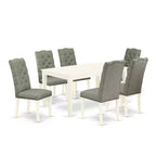 Rectangular Dining Table Set - 7 Piece Table and Chair Set - Linen White Finish