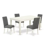 HomeStock 5-Piece Rectangle Linen White Finish Solid Wood Top Dining Table with 4 Parson Chair