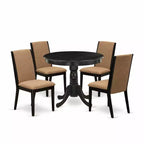 HomeStock 5-Piece Round Wirebrushed Black Finish Solid Wood Top Dining Table with 4 Parson Chair