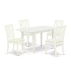 HomeStock 5-Pc Linen White Finish Solid Wood Top - Rectangular Upholstered Dining Room Set with Butterfly Leaf - Seats 4