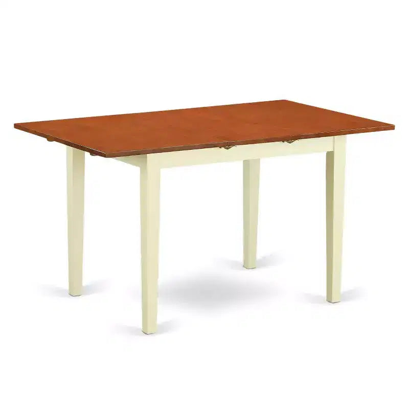 Set da pranzo rettangolare a 5 pezzi in lino bianco con top in legno massiccio, rivestito in tessuto, con prolunga a farfalla - 4 posti a sedere