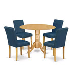 Victorian Dining Set - 5 Piece Round Table & Chairs - Elegant Parsons Design - Oak Finish - 42 Inch