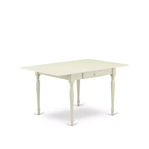 HomeStock 3-Pc Linen White Finish Rectangular Solid Wood Top with Dropleaf Dining Table Set