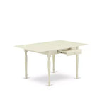 Set tavolo da pranzo 3 pezzi in lino bianco con piano rettangolare in legno massello e a ribalta