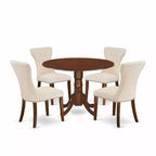 HomeStock 5-Piece Round Mahogany Finish Solid Wood Top Dining Table with 4 Parson Chair