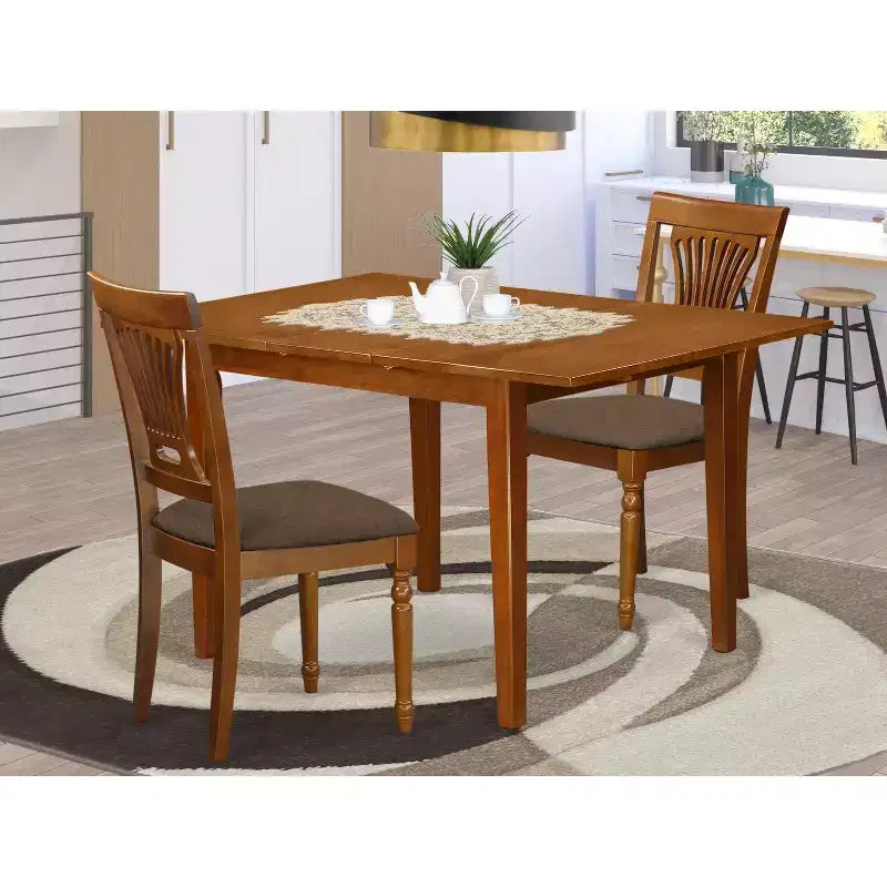 Set da pranzo 3 pezzi in legno massello con finitura marrone sella