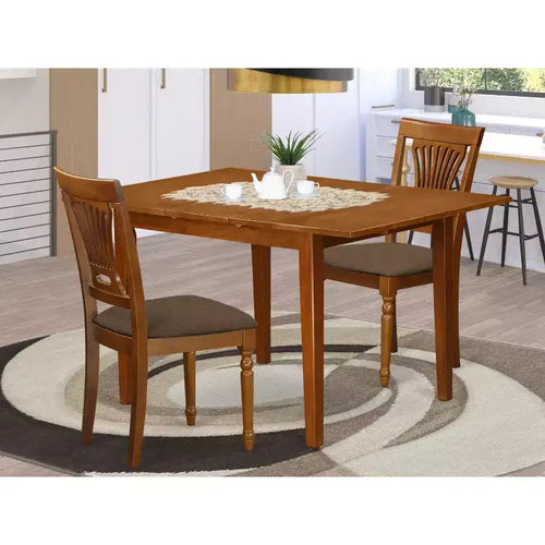 Set da pranzo 3 pezzi in legno massello con finitura marrone sella