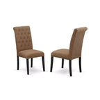 3-Piece Black and Cherry Finish Solid Wood Top - Button Tufted Upholstered Dining Room Set - Seats-4
