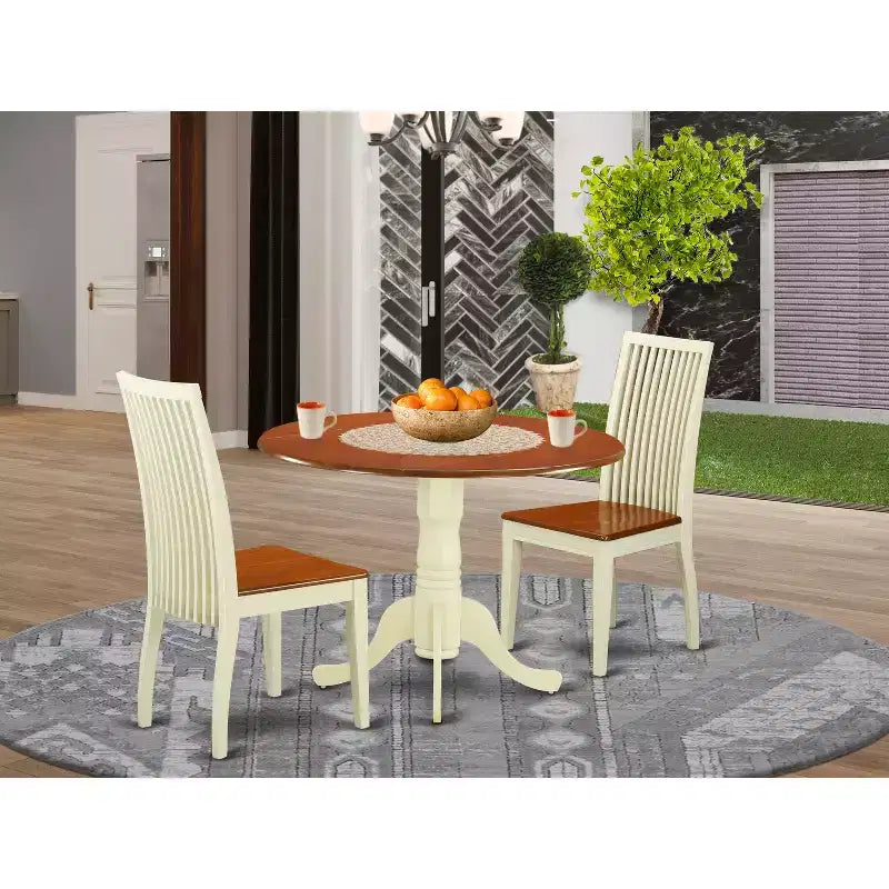 Set da pranzo 3 pezzi con piano in legno massello di ciliegio e latte - 4 posti
